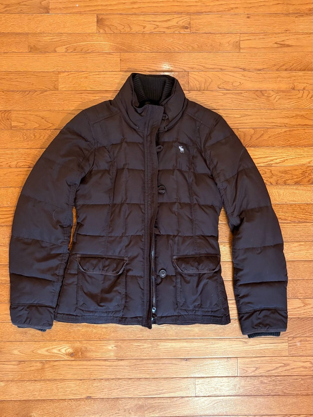 Abercrombie & Fitch Vintage Y2K Women L Brown Down Puffer Jacket w Faux Fur Hood - Picture 5 of 16